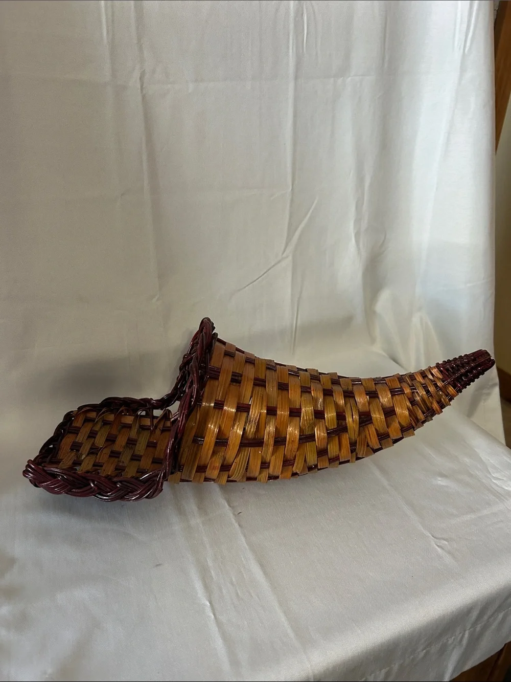 Handwoven Decorative cornucopia Basket - Brown and Dark Brown